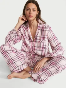 Пижама с брюками Flannel Long PJ Set (размер S, розовая в клеточку), Victoria's Secret