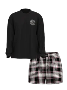 Бавовняна піжама із шортами Short Tee-Jama Set, BLACK/PINK XIA PLAID, S, Victoria's Secret
